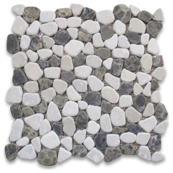 Anti Slip Shower Floor Emperador Beige Marble Pebblestone Tile Tumbled, 1 sheet