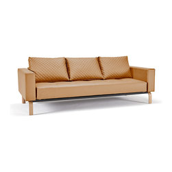 "Innovation" Cassius Q Deluxe Camel Leather Sofa Bed / Lacquered Oak Legs - Sofas