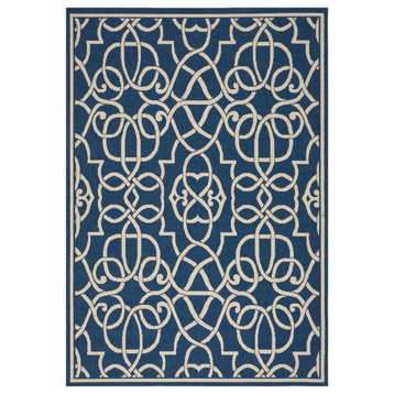 GDF Studio Alfonso Outdoor Geometric  Area Rug, Navy and Ivory, 5'x8'
