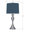 27" Curvy Brushed Nickel Table Lamp With Navy Blue Slub Linen Shade, Set of 2