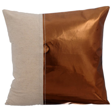 Metallic Faux Leather 16"x16" Copper Pillows Cover, Better Half Copper