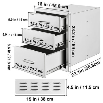 Outdoor Kitchen Drawers Flush Mount Stainless Steel BBQ Drawers, 18w X 23.2h X 23.1d Inch