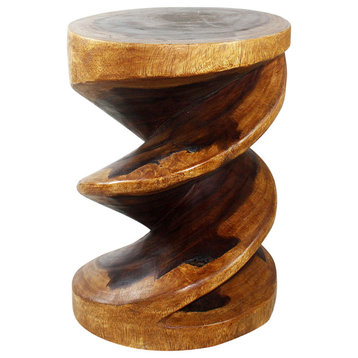 Haussmann Wood Spiral Zig Zag End Table 15 D x 20 inch High Walnut Oil