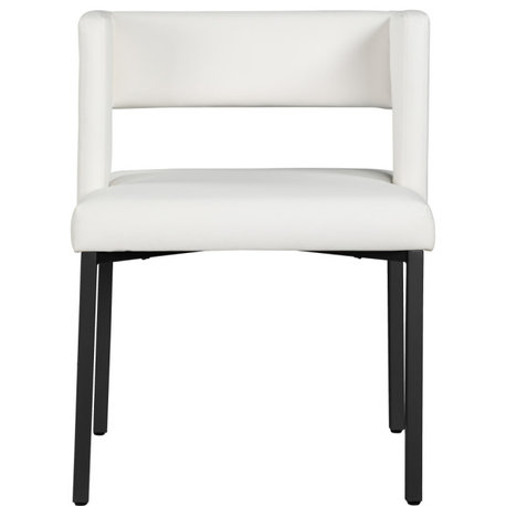 The Caleb Dining Chair, White and Matte Black, Faux Leather and Iron, Set of 2