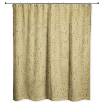 Mustard Yellow Leaf Pattern 71x74 Shower Curtain