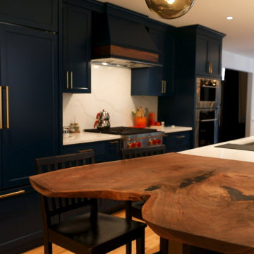 Custom Navy Kitchen with Live Edge Dining – Andover MA