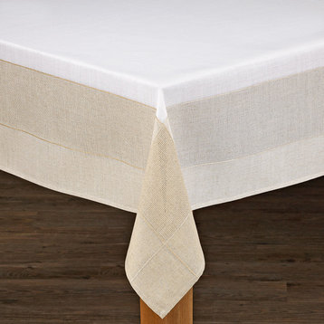 Bohemia 70% Cotton 30% Polyester Polyester Tablecloth, White/Natural, 60"x84"