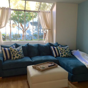 Blue Velvet Sectional with Sunny Room & Shades | The Sofa Company