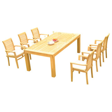 7-Piece Outdoor Teak Dining Set: 86" Rectangle Table, 6 Mas Stacking Arm Chair