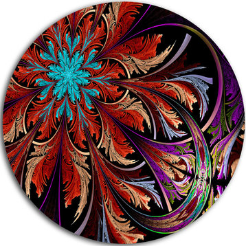 Fractal Flower In Dark Red Digital Art, Floral Round Wall Art, 23"