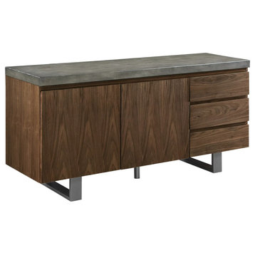 Industrial Sideboard, Cabinet & Drawers With Aged Concrete Top, Brown Finish