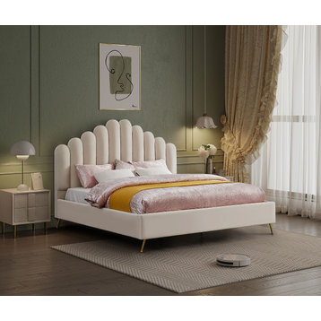Lily Velvet Bed, Cream, King