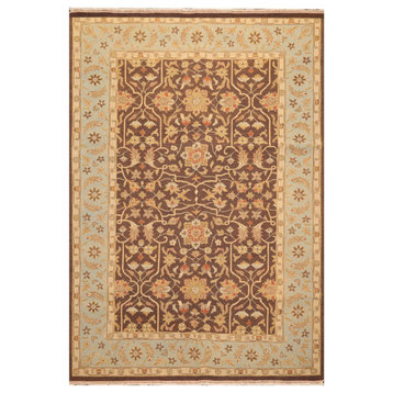 6'x8'10'' Hand Knotted Wool Oriental Area Rug Brown, Aqua