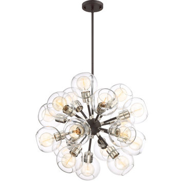 Pierre 18 Light Chandelier, Polished Nickel and Matte Black with Glass