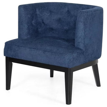 Contemporary Accent Chair, Padded Seat and Diamond Tufted Curved Back, Navy Blue