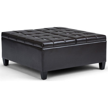 Simpli Home Harrison Storage Coffee Table Ottoman in Tanners Brown