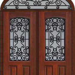 Prehung Transom Double Door 80 Fiberglass Genoa Arch Lite GBG Glass - Front Doors