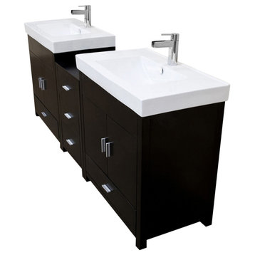 80.7" Double Sink Vanity, Wood, Black