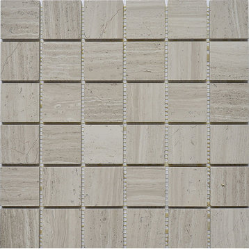 12"x12" White Oak Marble Mosaic Tile, Square, Polished, Set of 5