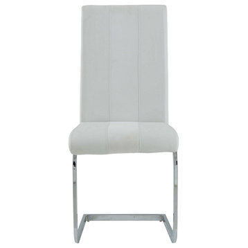 Set Of 4 White Two Toned Dining Chairs With Silver Tone Metal Base