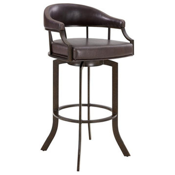 Armen Living Pharaoh 26" Faux Leather/Metal Swivel Counter Stool in Brown