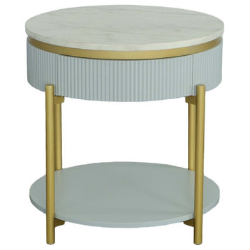 Deco District Round End Table, White/Faux Marble/Gold