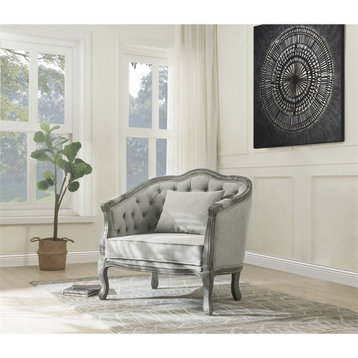 ACME Samael Linen Chair with Wooden Frame and Pillow in Gray and Gray Oak