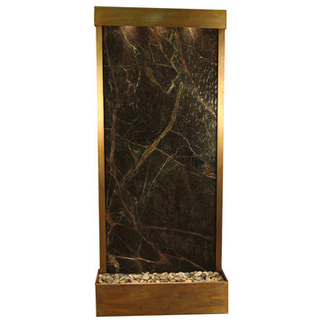 Tranquil River Flush Mount Water Fountain, Green Marble, Rustic Copper
