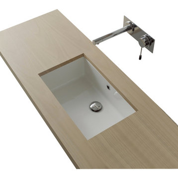 Rectangular White Ceramic Undermount Sink, No Hole