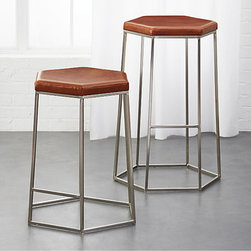 Hex Brown Leather Bar Stools | CB2 - Baby And Kids