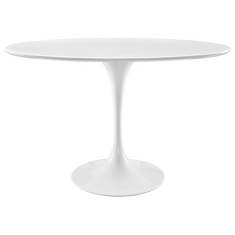 Mid-Century Modern Dining Table with Oval White Top and Metal Pedestal Base