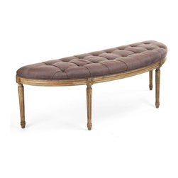 Louis W3 CFH208 Aubergine Linen Curved Bench in Recycled Oak - Upholstered Benches