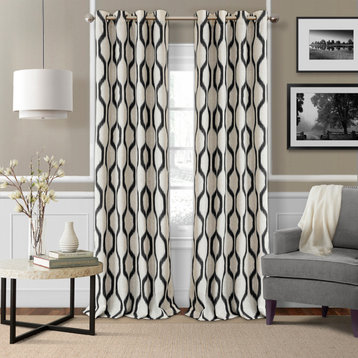 Renzo Blackout Grommet Linen Window Curtain, Black, 52" X 95"