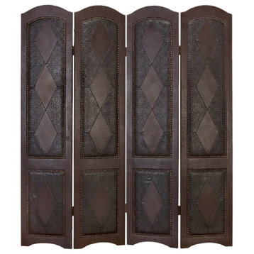 Traditional Brown Faux Leather Room Divider Screen 81696