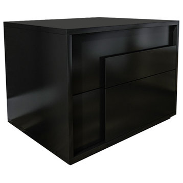 Modern Black Rectangle Nightstand with 2 Drawers