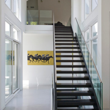 Contemporary Open Tread Staircase with Glass Paneled Railings
