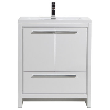 Alma-Allier Freestanding Vanity With Integrated Sink, White, 24"