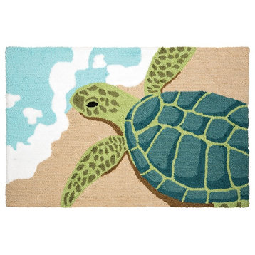 Baby Sea Turtle Swimming Into Waves Accent Throw Rug 34 X 22 Inches