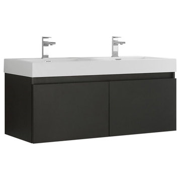 Fresca Mezzo 48" Wall Hung Double Sinks Modern Wood Bathroom Cabinet in Black