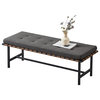 Woven Leather Bench with Cushion, Brown Grey, 48in