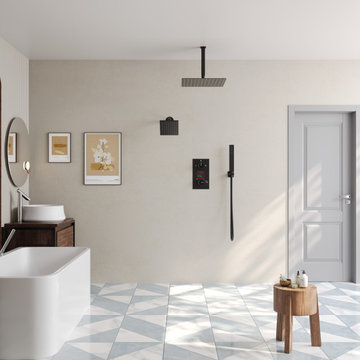Modern Rain Shower System with Handheld – Wall Mounted, Brushed Finish