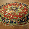 New Red/Navy 8' Round Heriz Serapi Oriental Hand Knotted Wool Area Rug H3245