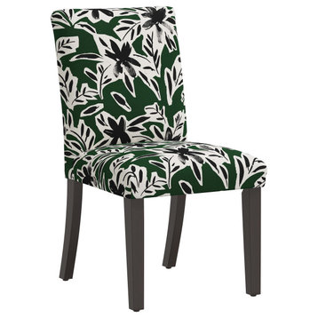 Square Dining Chair With Tapered Legs, Cari Floral Green Black Oga