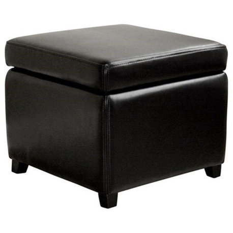 Pemberly Row Square Leather Storage Ottoman in Black