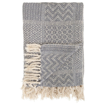 Soft Cotton Blend Knit Throw with Fringe, Grey