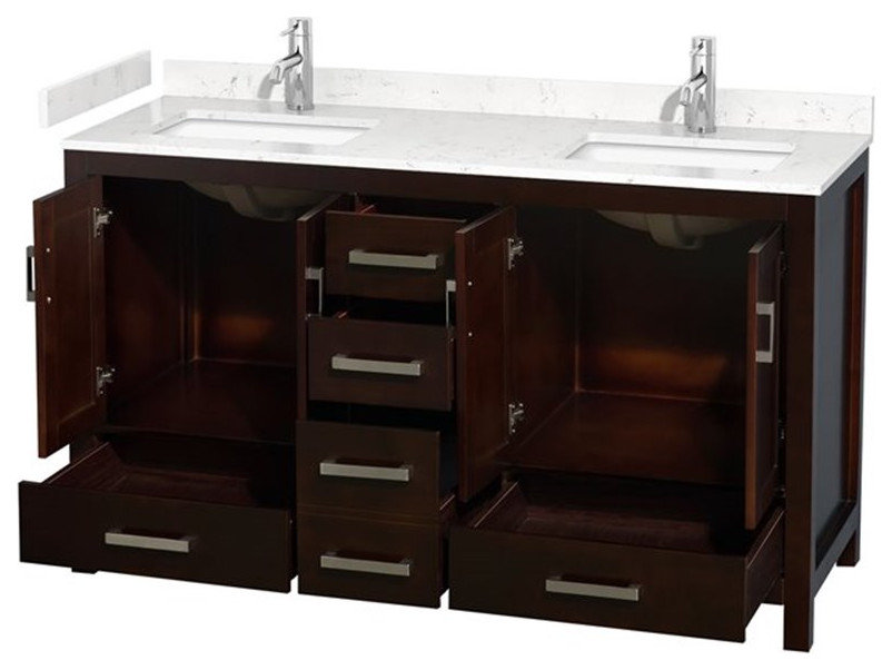 Wyndham Collection Sheffield 60" Metal Double Bathroom Vanity in Chrome ...