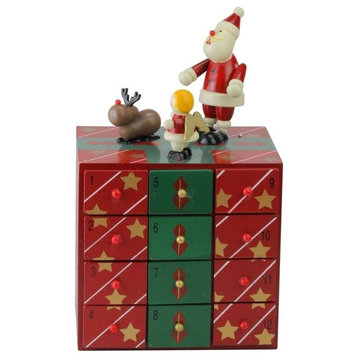 10" Red and Green Decorative Elegant Advent Storage Calendar Box