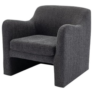 Unique Accent Chair, Cushioned Seat With Low Back & Curved Arms, Charcoal Gray
