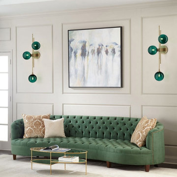 $165.99 Mid-Century Modern Gold 3-Light Decorative Globe Wall Sconce Green Glass