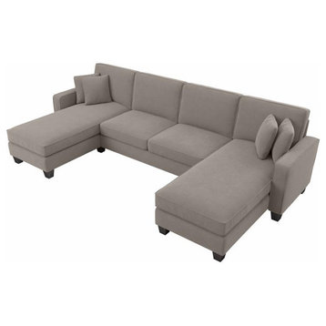 Stockton 130W Sectional with Double Chaise in Beige Herringbone Fabric